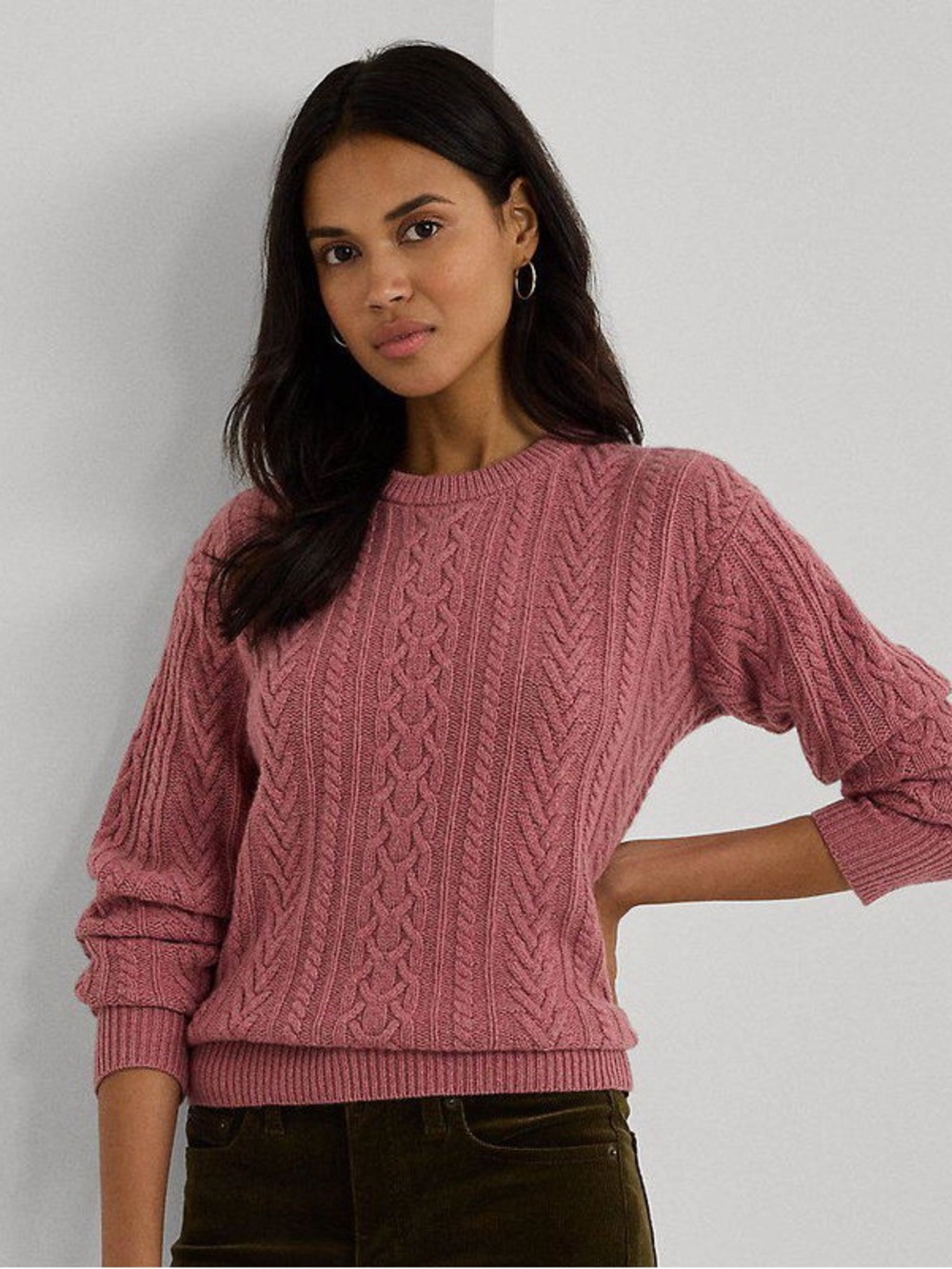 Lauren Ralph Lauren Cable-Knit Crew Sweater in Rose